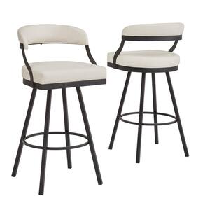 31" White Vegan Leather Black Finish Metal Frame Swivel Chair (Set Of 2)