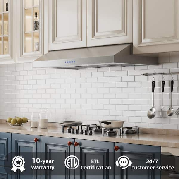 30 in. 400 CFM Ducted Under Cabinet Range Hood in Stainless Steel with 3-Venting Option, Button and Long Term Warranty