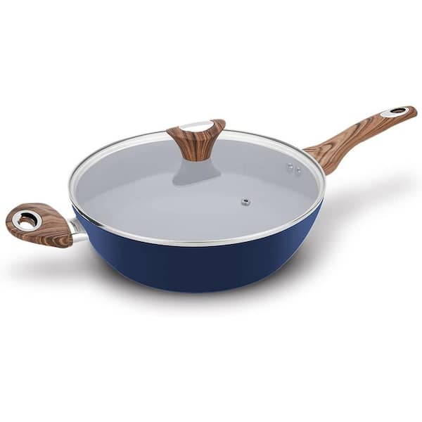 Phantom Chef 11 Deep Frypan 5 Qt Wok | Aluminum Body Non-Stick Ceramic  Coating | With Soft Touch Stay Cool Handle | Dishwasher Safe | Non-Toxic  PFOA