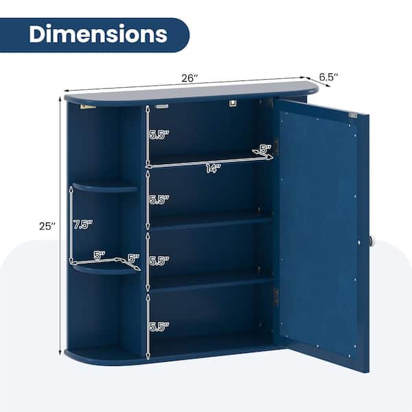 26 in. W x 25 in. H Rectangular Blue MDF Medicine Cabinet with