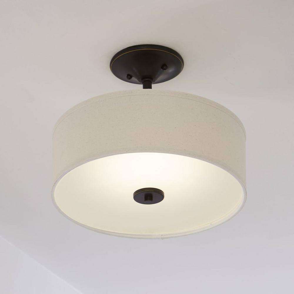 Antique Bronze LED Semi-Flush Mount with Linen Shade
