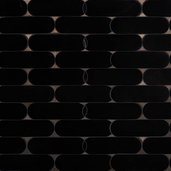 Nostradam Black Jade 9.96 in. x 11.22 in. Polished Marble Wall Mosaic Tile (0.77 Sq. Ft./Each)