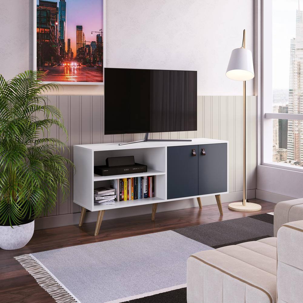 Amber White and Blue MDF TV Stand with Cabinet