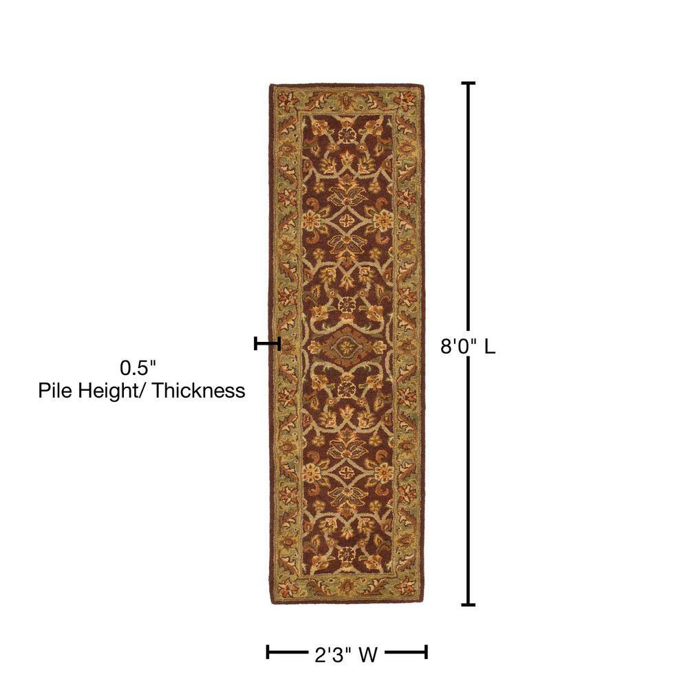 Golden Jaipur Rust and Green Hand-Tufted Wool Runner Rug