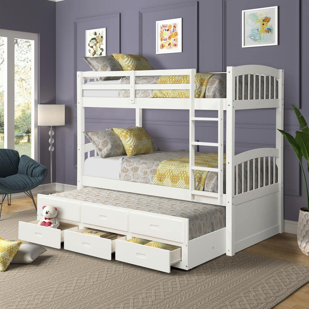 White Twin Over Wood Bunk Bed, Twin Bunk Bed Ideas