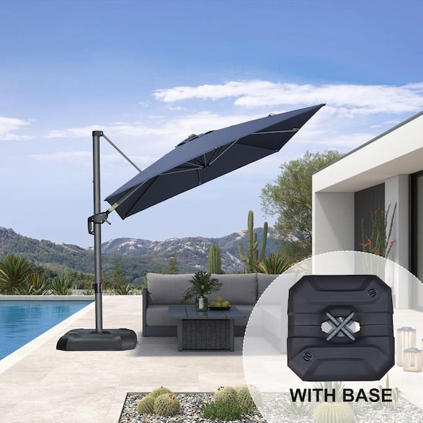 corliving tilting patio umbrella CorLiving 6.5ft x 6.5ft Square Durable Fabric Canopy Tilting Outdoor  Umbrella with Steel Frame and Fillable Base for Patio, Pool, Garden, and  more