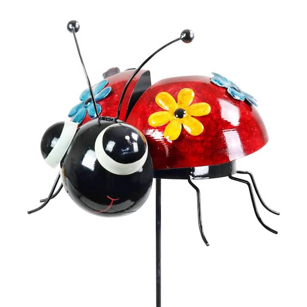 Exhart Hand Painted Ladybug 2.98 ft. Multi-Color Metal Garden Stake