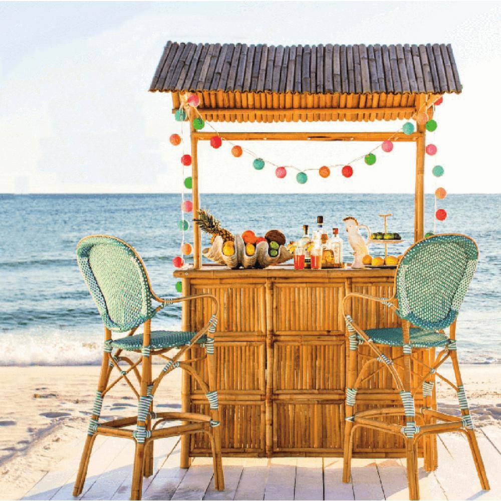 Natural Bamboo Tiki Bar Counter with Tile Roof