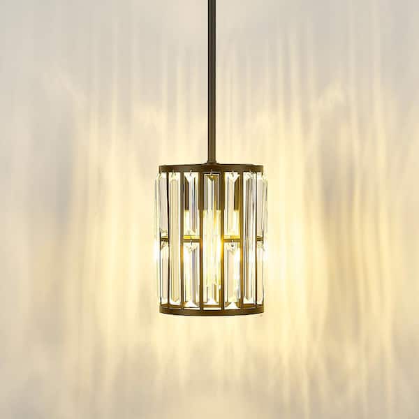 1-Light Black Pendant Light with Crystal Shades