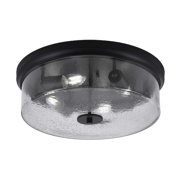 Unbranded Ashland 17 in. 4 Light Matte Black Flush Mount with Smoke Bubble Glass Shade No Bulbs Included