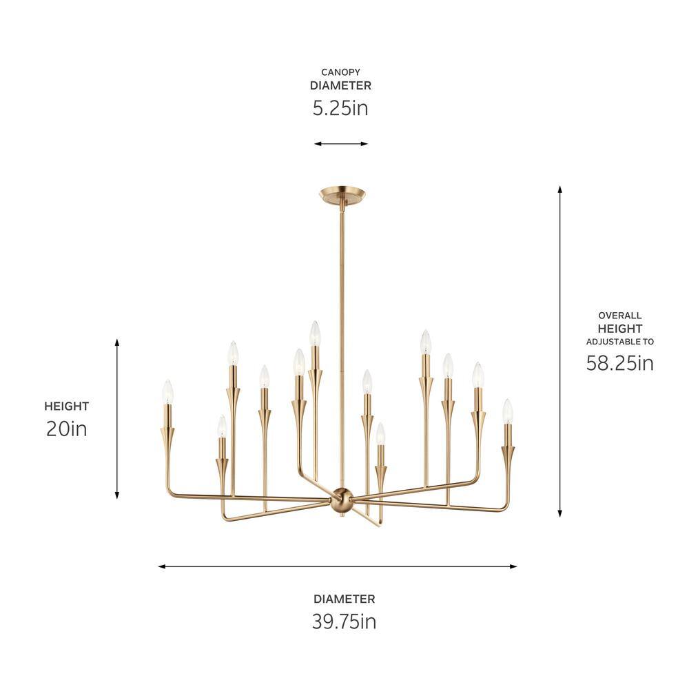 Champagne Bronze 12-Light Multi-Tier Chandelier with Tapered Accents