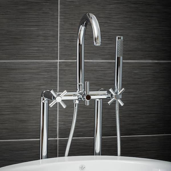 PELHAM & WHITE Modern 3-Handle Floor Mount Freestanding Tub Faucet with ...