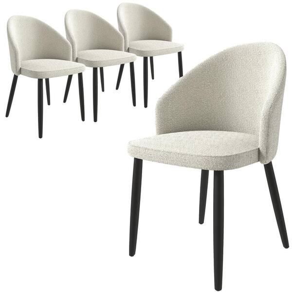 Leisuremod Upholstered Dining Chair in Boucle with Wood Legs Set of 4