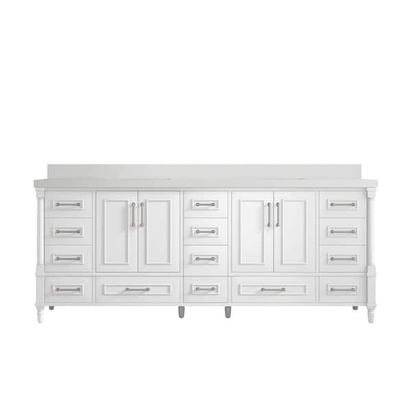 Willow Collections Hudson 84 in. W x 22 in. D x 36 in. H Double Sink Bath Vanity in White with 2 in White Quartz Top