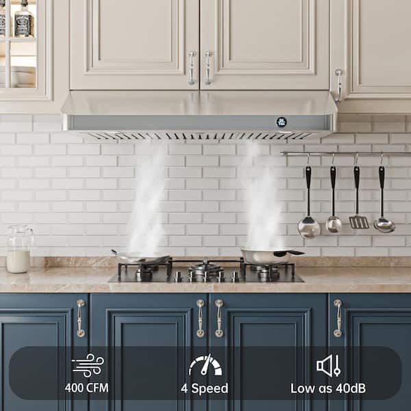 30 in. 400 CFM Ducted Under Cabinet Range Hood with 3-Way Venting, LED Lights and Washable Filters in Stainless Steel