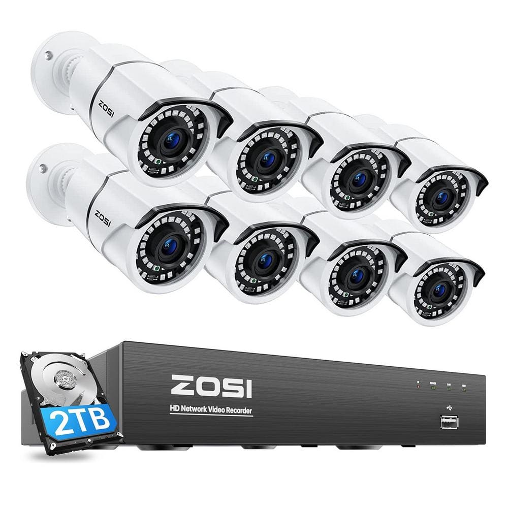 4K 8-Channel POE 2TB NVR Security Camera System with 8-Wired 5MP Outdoor Bullet Cameras -  ZOSI, 8HN-2615W8-20