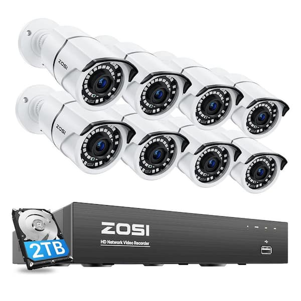 ZOSI 4K 8-Channel POE 2TB NVR Security Camera System with 8-Wired 5MP Outdoor Bullet Cameras