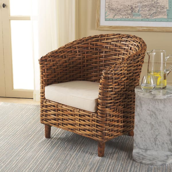 SAFAVIEH Omni White/Honey Dark Brown Rattan Arm Chair FOX6501F