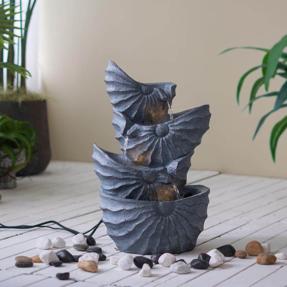 21.5 in. Blue Polyresin Nautilus Shell 4-Tier Water Fountain with Light