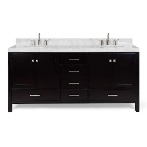 Cambridge 72 in. W x 22 in. D x 36.5 in. H Double Freestanding Bath Vanity in Espresso with Carrara Marble Top