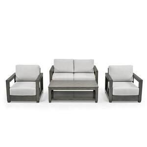 PureForm 4-Piece Aluminum Conversation Seating Set with Gray Cushions