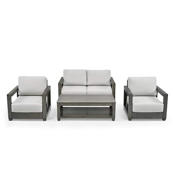 EGEIROSLIFE PureForm 4-Piece Aluminum Conversation Seating Set with Gray Cushions