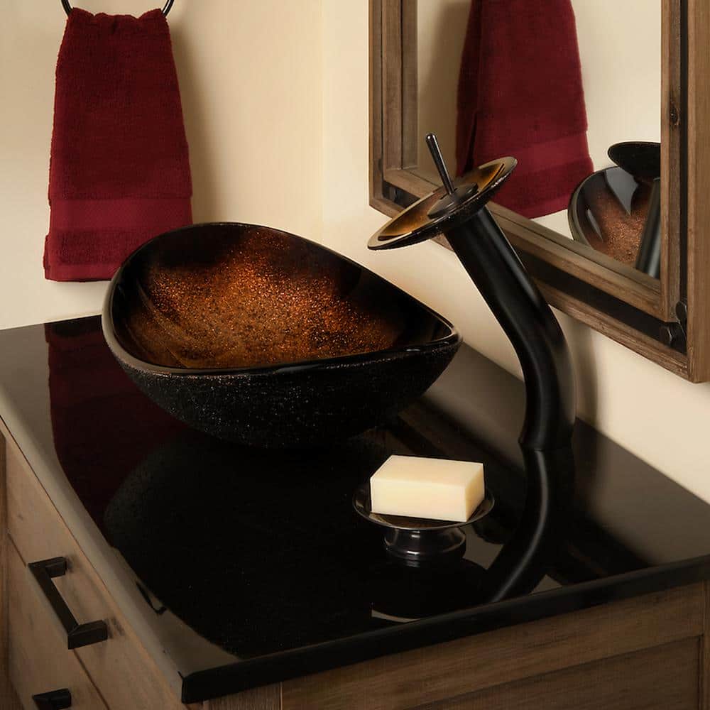 22'' Black and Copper Glass Oval Vessel Sink