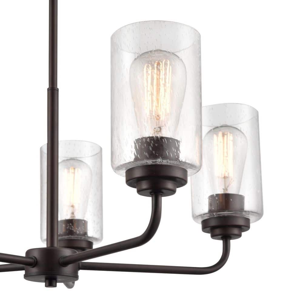 Elegant Moven 5-Light Chandelier in Rubbed Bronze with Seeded Glass