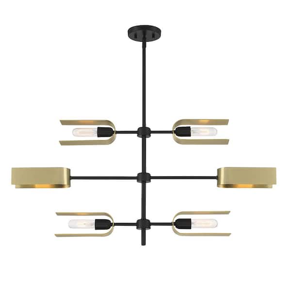 U Turn 6-Light Matte Black Glam Linear Chandelier for Kitchen Islands with No Bulbs Included