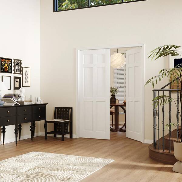 TENONER 30 in. x 80 in. 6-Panel, MDF, White Primed Wood, Painted