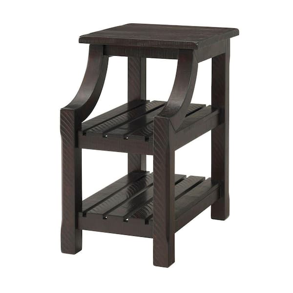 Benjara 16 in. Brown Rectangle Wood End Table with 2 Slatted Shelves
