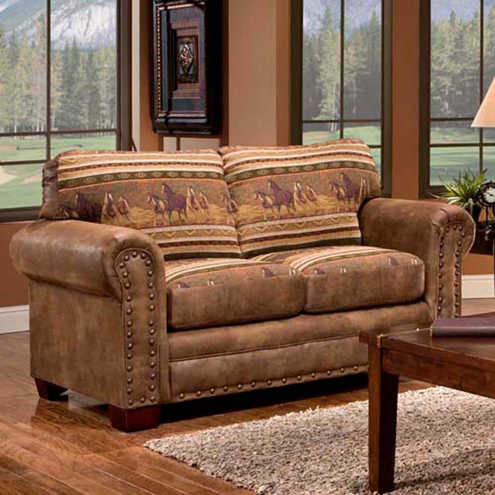 Brown Microfiber Nailhead Loveseat with Pillow-Top Arms