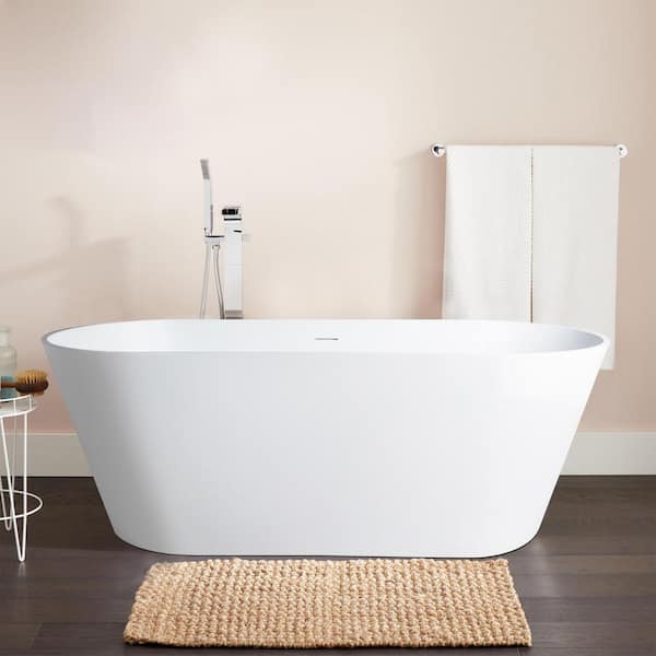 Vanity Art Alsace 65 in. Solid Surface Resin Stone Flatbottom Freestanding Bathtub in Glossy White