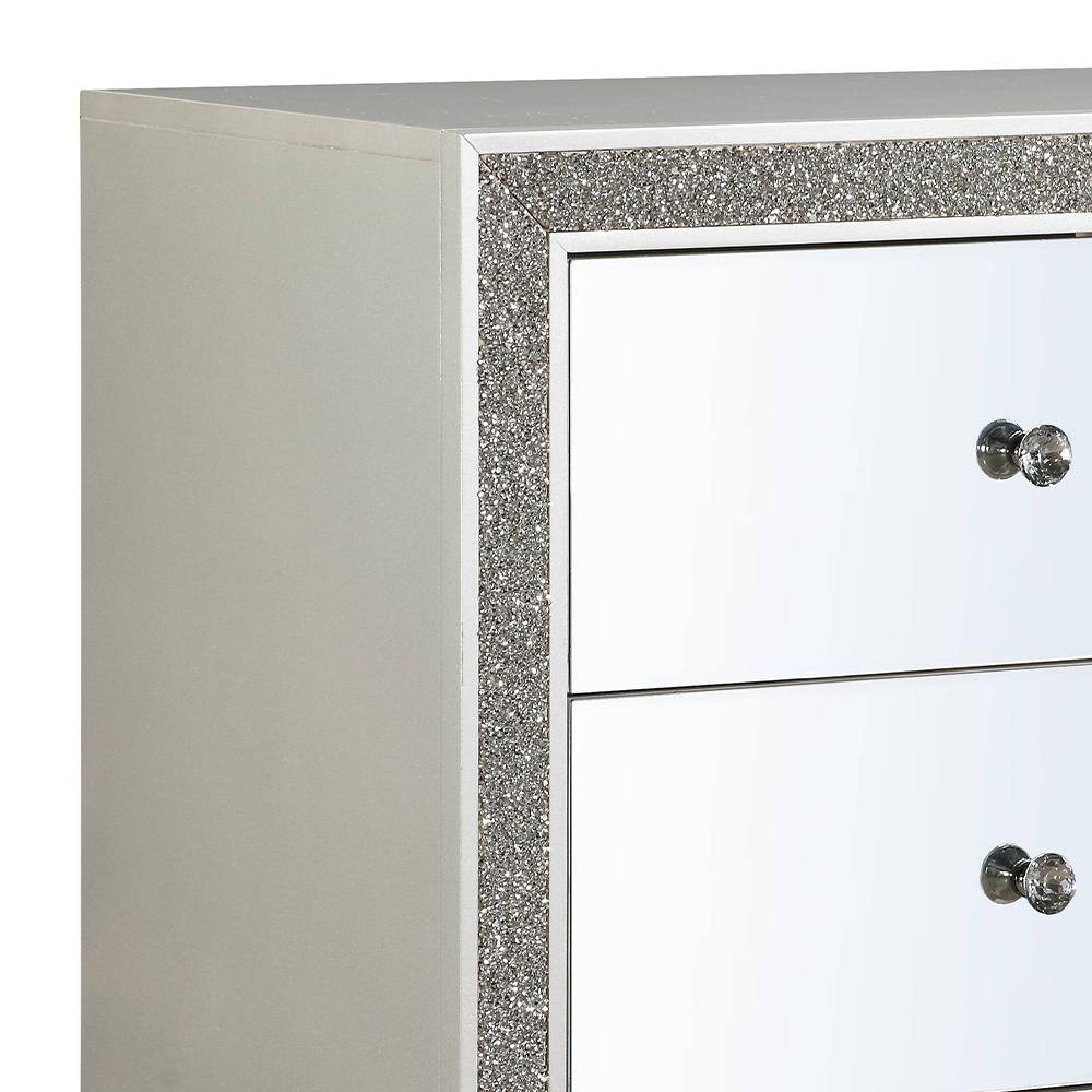 Elegant Mirrored Champagne Nightstand with 2 Solid Wood Drawers