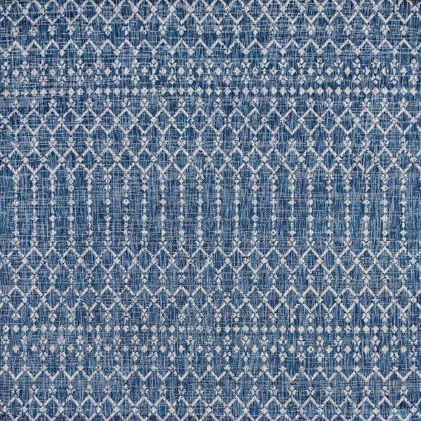 Ourika Moroccan Geometric Textured Weave Navy/Light Gray 5' Square Indoor/Outdoor Area Rug