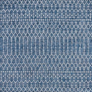 Ourika Moroccan Geometric Textured Weave Navy/Light Gray 9 ft. x 9 ft. Indoor/Outdoor Area Rug