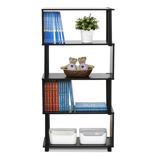 Furinno 48 in. Espresso Plastic 5-shelf Etagere Bookcase with Open Back