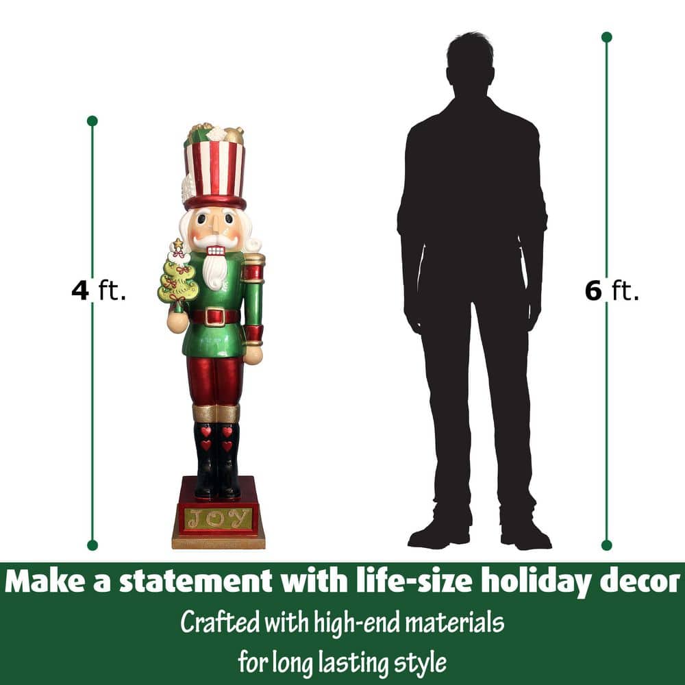 Fraser Hill Farm Indoor/Outdoor 4 ft. Candy-Look Nutcracker Greeter Oversized Christmas Décor