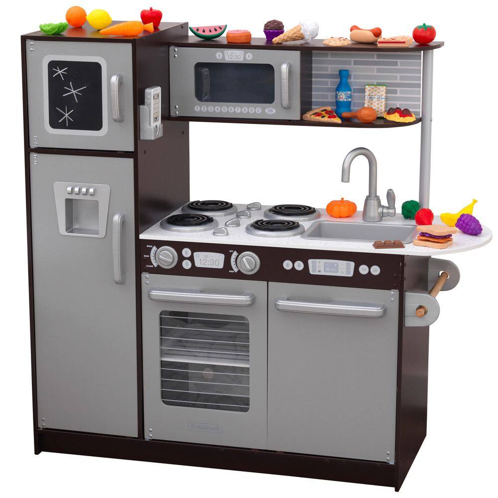 Uptown Espresso Wooden Play Kitchen and 30-Piece Play Food Accessories