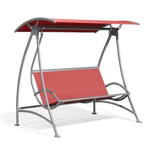 Metal 3-Seat Steel Frame Patio Swing with Weather Resistant, Red