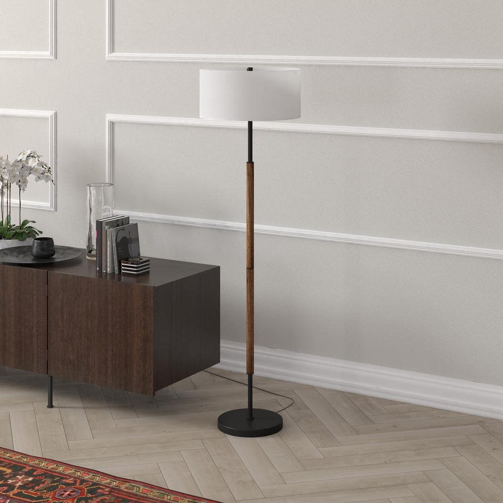 Contemporary 61" Blackened Bronze/Rustic Oak Smart Floor Lamp