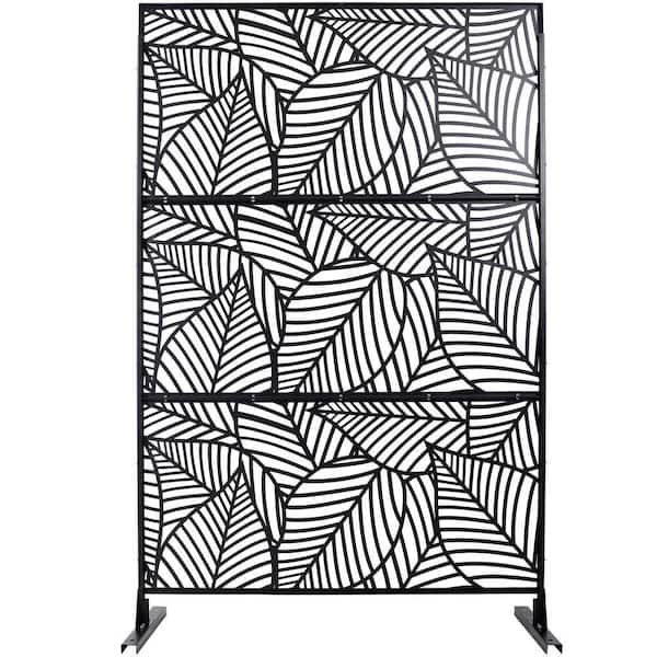 6.3 ft. H x 4 ft. W Black Metal Privacy Screen Freestanding Decorative Privacy Screen for Deck Balcony Patio (3 Panels)