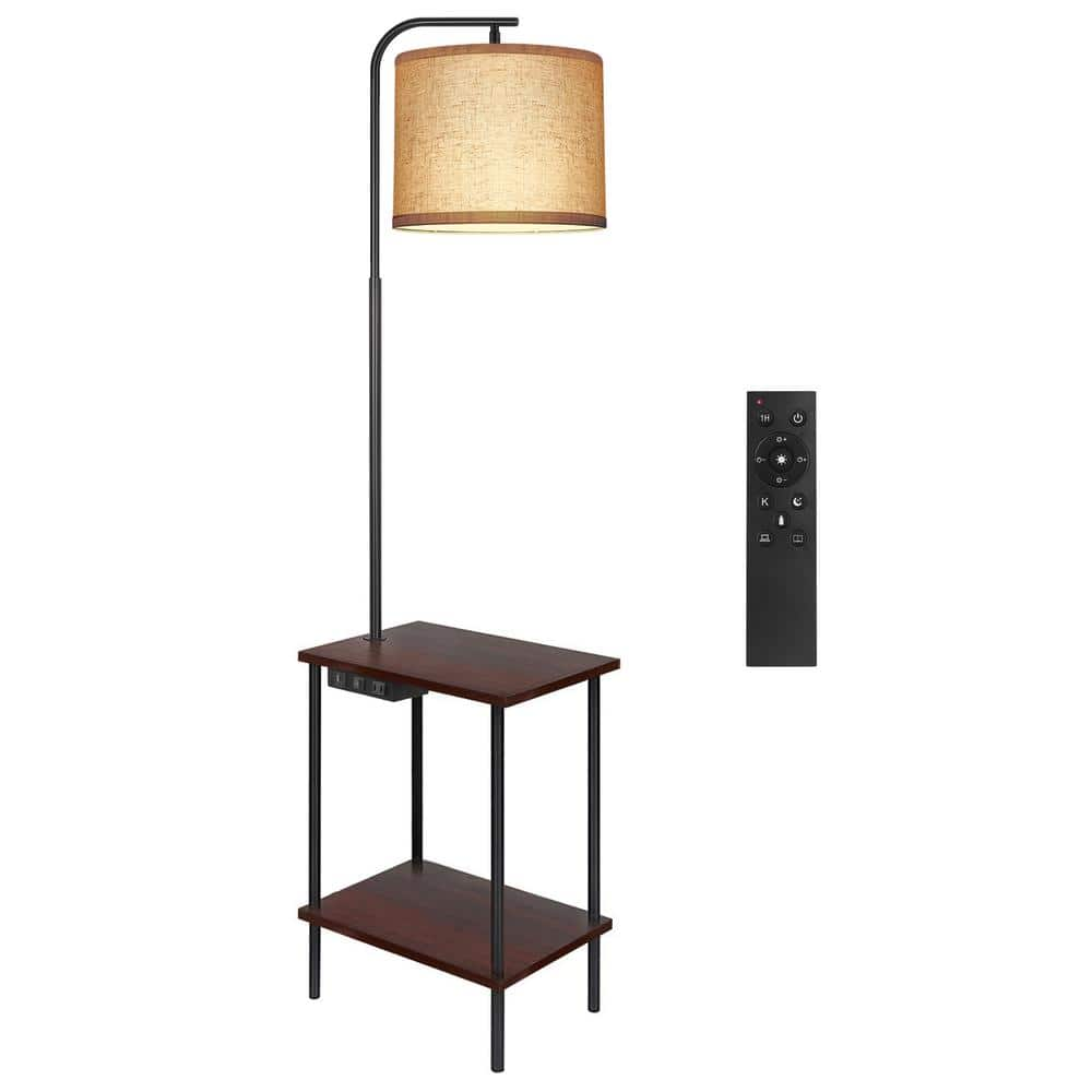 BICIK 62 in. Walnut 1-Light Tray/Magazine Table Standard Floor Lamp ...