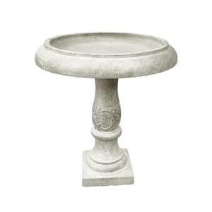 21. 9 in. H Round Weathered Concrete/Fiberglass Outdoor Bird Bath with Traditional Flower Diamond Pattern
