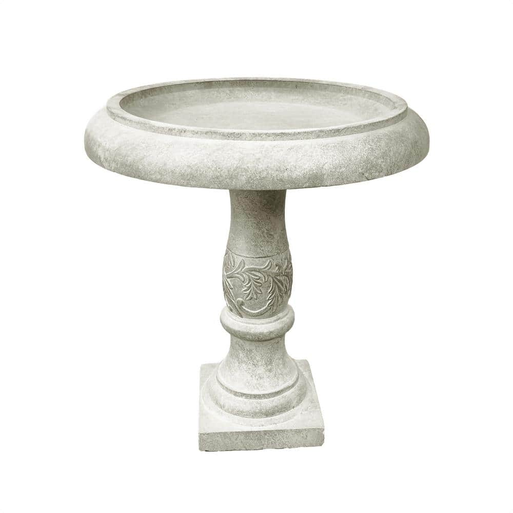 KANTE 24.5 in.H Round Weathered Concrete/Fiberglass Outdoor Bird Bath w/Traditional Flower Diamond Pattern