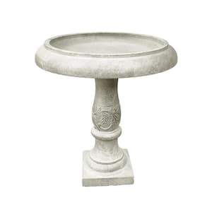 24.5 in.H Round Weathered Concrete/Fiberglass Outdoor Bird Bath w/Traditional Flower Diamond Pattern