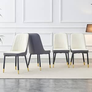 White/Gray PU Faux Leather High Back Upholstered Side Chair with Black/Gold Legs (Set of 4)