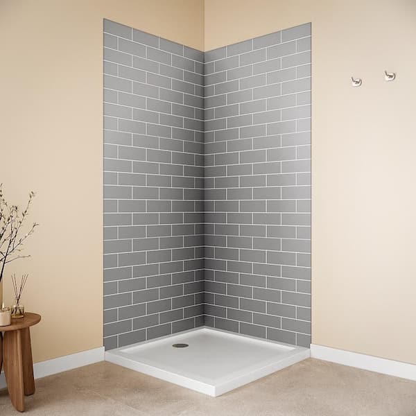 DSH-1500-157 36 in. L x 36 in. W. x. 76 in. H 2-Piece Glue-Up Corner Shower Wall Surround in Grey Tile Finish