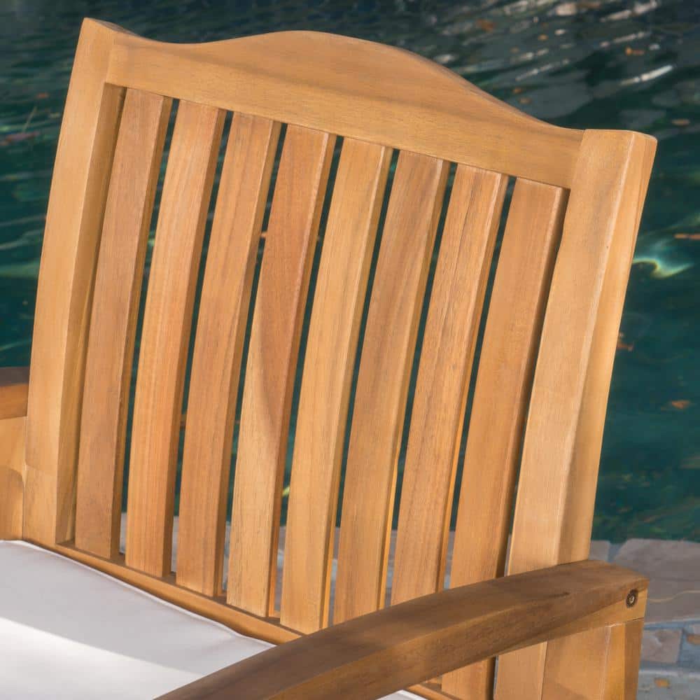 Teak and Wicker 3-Piece Beige Cushion Outdoor Seating Set
