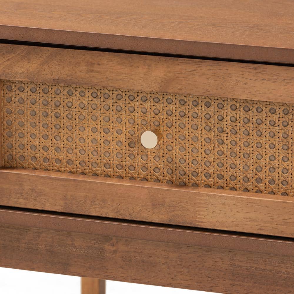 Ramiel Ash Walnut Wood and Rattan 1-Drawer Nightstand